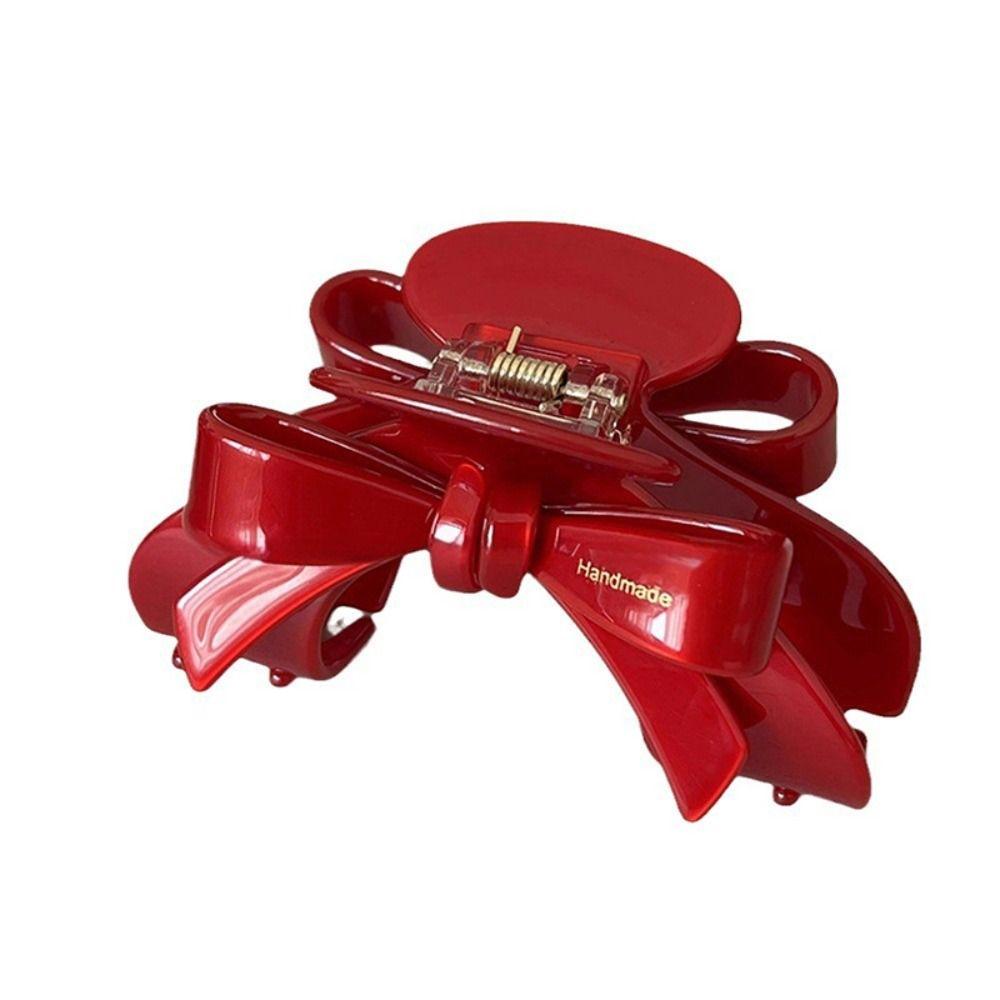 New Year Red Acetic Acid Bow Hair Claw Bownot Bownot Grab Clip Personalized Red Hair Clip  Girl