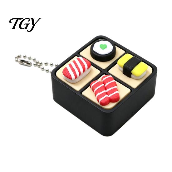 Sushi Backpack Pendants 3D Printed Box Fidget Clicker, 4 Grids Bento Finger Clicker Sensory Toys with Bead Chain, Push Button Toy Pendant for