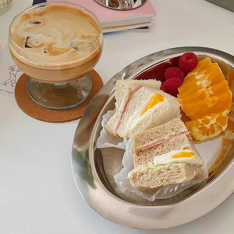 1 шт. Эллиптический диск практичная тарелка десерт креативная обеденная тарелка простота глянцевый металлический поддон нержавеющая сталь