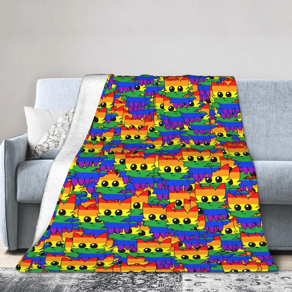 Rainbow Boykisser Silly Cat Cartoon Blanket Coral Fleece Plush Decoration Lightweight Throw Blanket for Bedding Bedroom