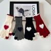 Korean Style Women’s Winter Knitted Fingerless Gloves - Christmas Red Heart Design