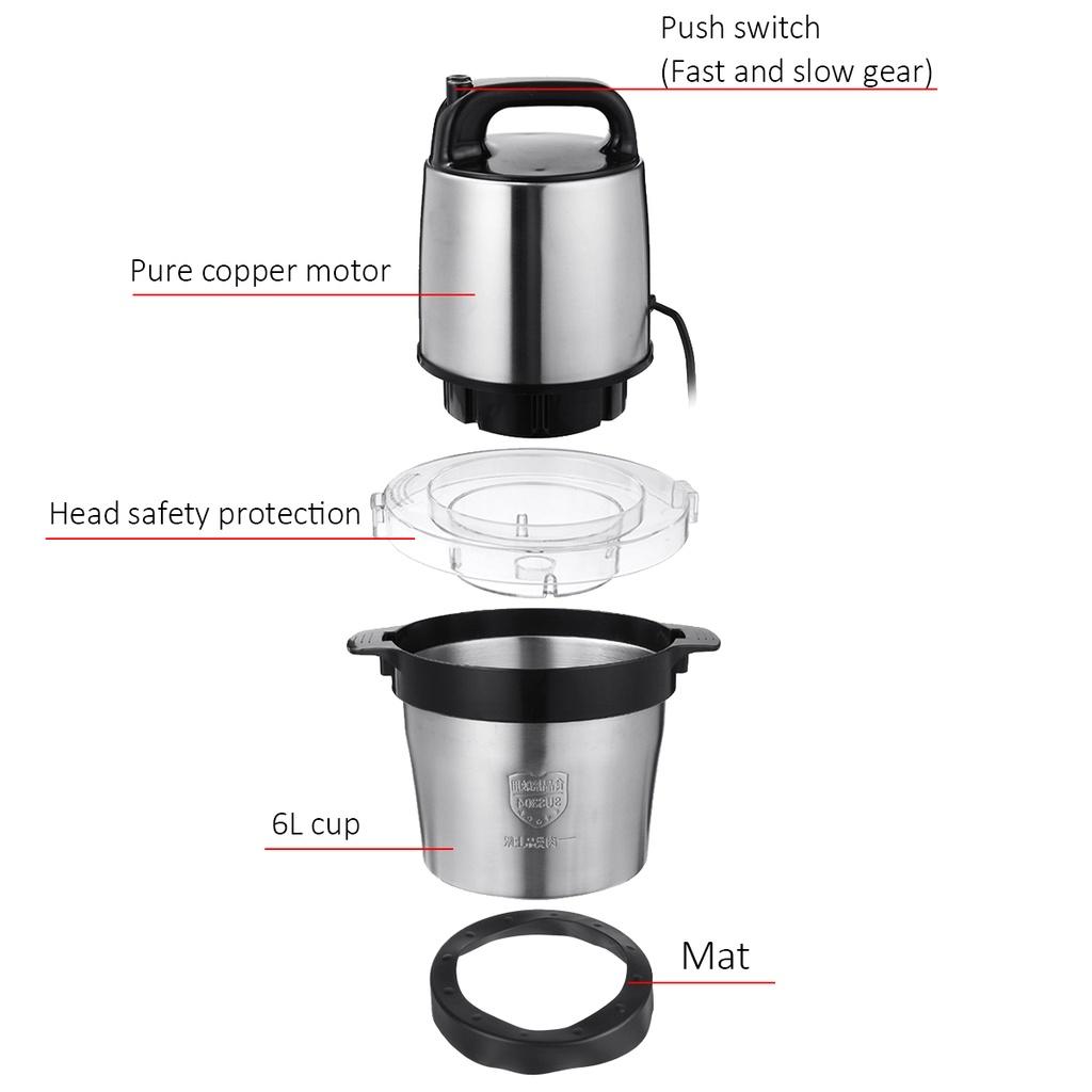 1800W 6L Meat Grinders Stainless Steel Electric Mincer Chopper 2Speed 4 Blades Auto Food Mixer Blender Cooking Machine
