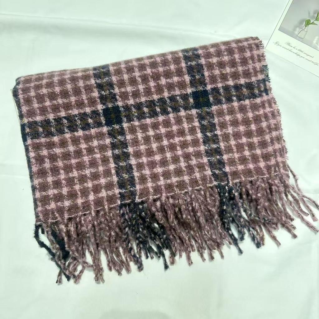 Women's Houndstooth Tassel Scarf - Autumn Winter Korean Style, Retro Warm Shawl
