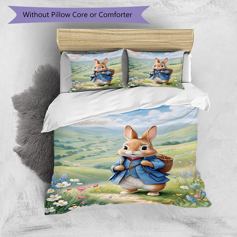 3pcs Peter Rabbit2 Design Cover Set - HD Printed Bedding with 1 Cover and 2 Pillowcases - Perfect for Home and Dorm Decor