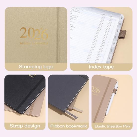 Планировщик 2026 года Блокнот А5 144 листа Твердый переплет Ежедневник Календарь Многофункциональный Расписание для баланса работы и личной жизни для путешествий, колледжа, дома