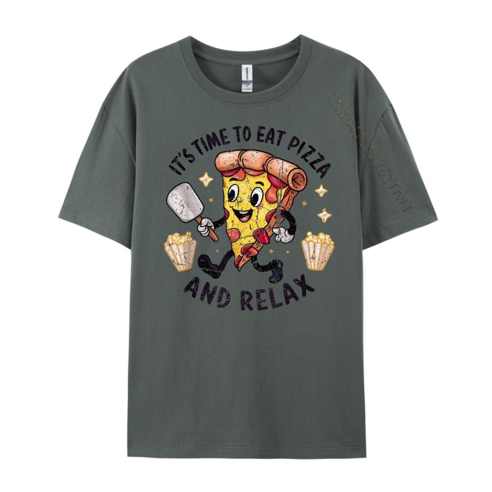 Vintage Time To Eat Pizza And Relax Pizza Big And Tall T Shirts Comfortable Camisas De Hombre Lovers Day