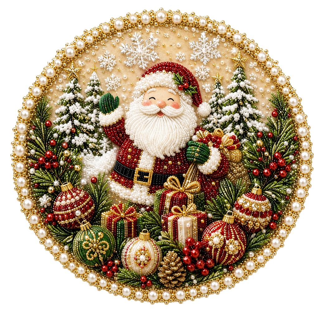 DIY Santa Claus wreath, acrylic pearl and rhinestone embellishments, complete kit, hard base, for parent-child interaction, and other toys
