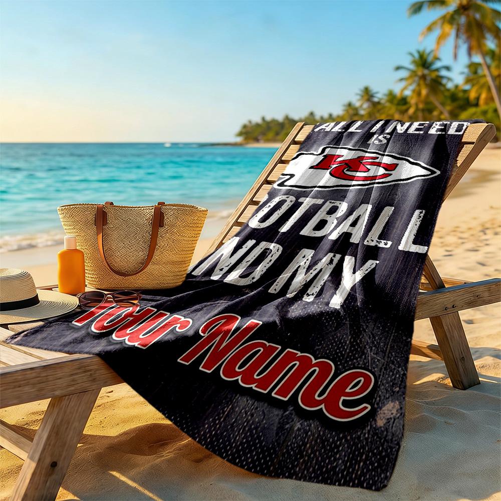 Kansas City Football Customized Name Beach Towel Super Soft Microfiber Quickdry Fabric