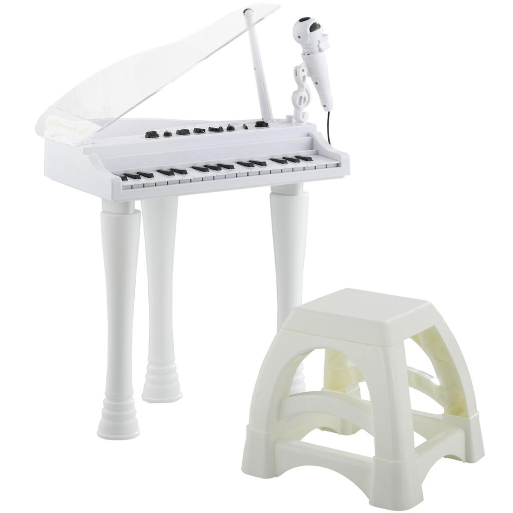 32-Key Kids Piano Keyboard, with Stool, Lights, Microphone, Sounds, Removable Legs - White
