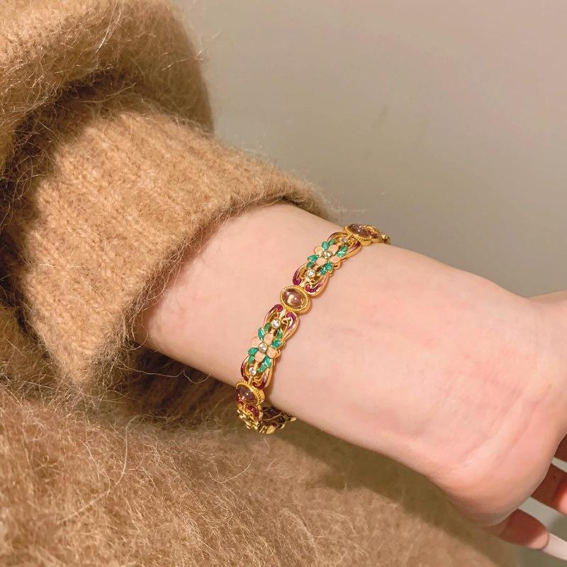 Китайская Эмаль Капля Клея Цвет Фиолетовый Халцедон Цветок Кольцо Браслет С Бриллиантовой Вставкой Многогранный Универсальный Темперамент Гочао Ручные Украшения