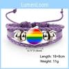 Unique Purple Leather Bracelet With Rainbow Flag Time Gemstone For Men And Women