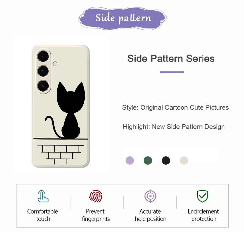 For Samsung Galaxy S25+ Case Black Cat on the Wall Pattern Printing Straight Edge TPU Phone Back Cover