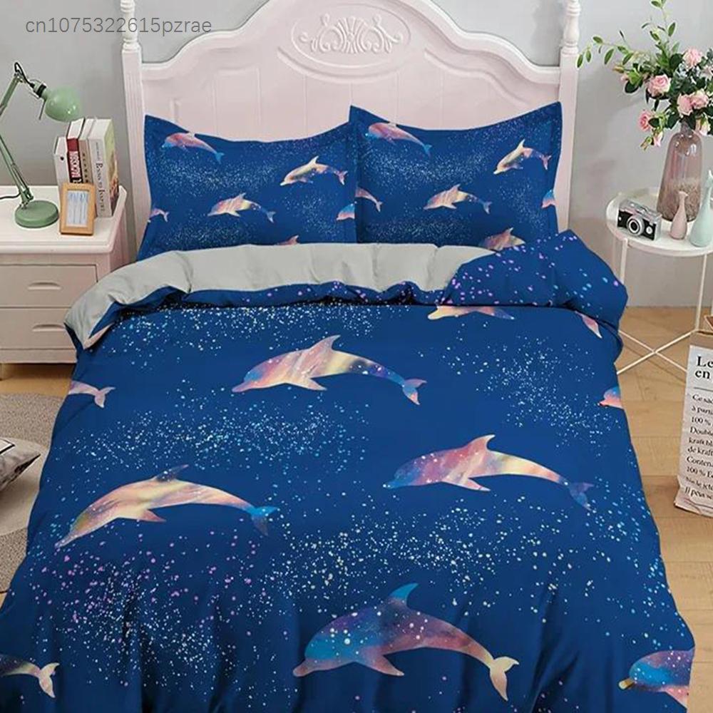 3D дельфин в синем море Queen King Size комплекты постельного белья Animal Single Quilt Duvet Cover Set Детская кровать для взрослых Полиэстеровое постельное белье