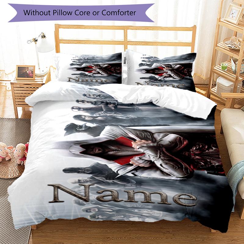 3Pcs Custom Name Assassin'S Bedding Set Duvet Cover Closure Includes 1Duvet Cover 2Pillowcases Soft And Comfortable For All Seasons