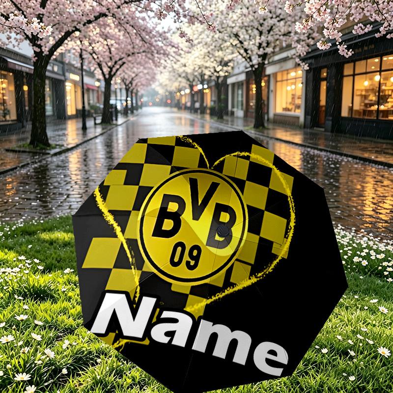 Custom Name Personalized Borussia Dortmund Print Umbrella, Auto Open Close, 8‑Rib Sturdy Frame, Commute Camping Hiking Use, Birthday Gift