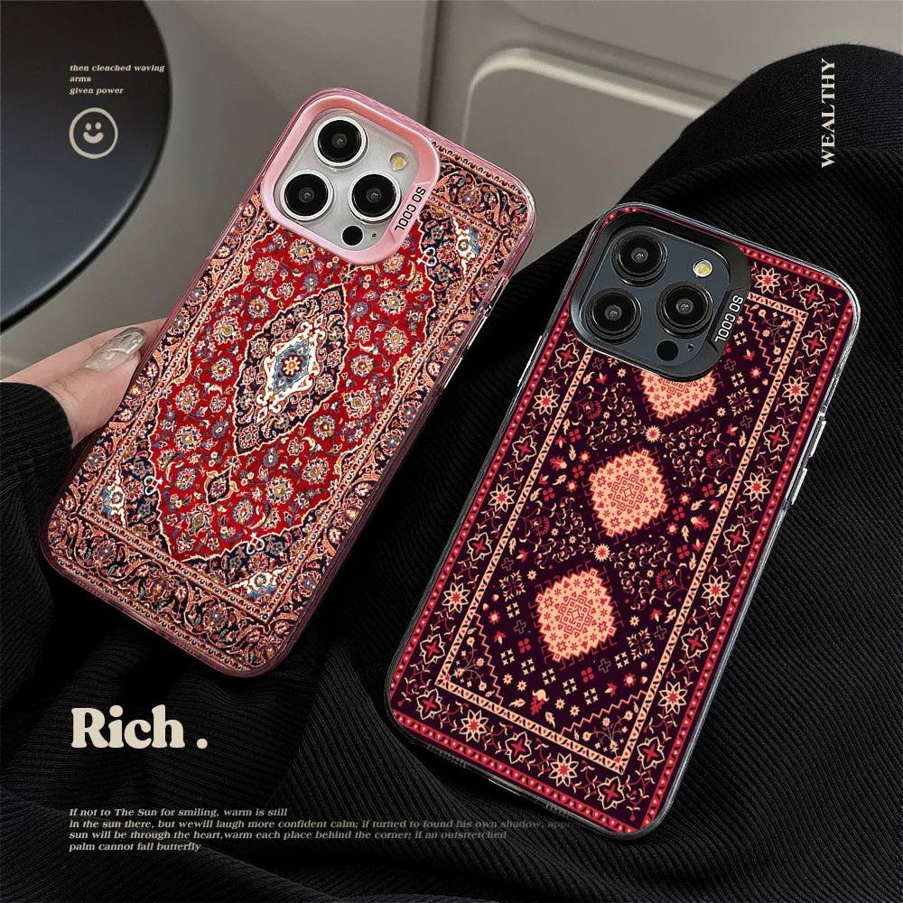 Чехол для телефона с цветочным узором в стиле персидского ковра для IPhone 17 16 15 14 13 12 11 Pro Max Plus Pro Цветной корпус