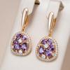 Luxury Purple Zircon Gold Color Drop Dangle Earrings For Women Wedding Engagement Jewelry Gift