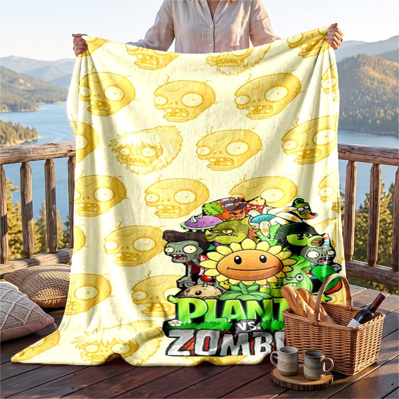 Warm Flannel Blanket Plants vs. Zombies Pattern, Lightweight Comfortable Throw Blanket for Bed Sofa Use