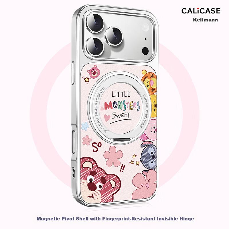 Magnetic Stand Leather Phone Case for iPhone 17 Pro Max, Shockproof Protective Cover, Cute Cartoon Pink Bear Design