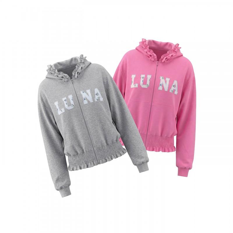 Womens Short Zip Hoodie - Loose Fit Letter Embroidery Casual Sweatshirt
