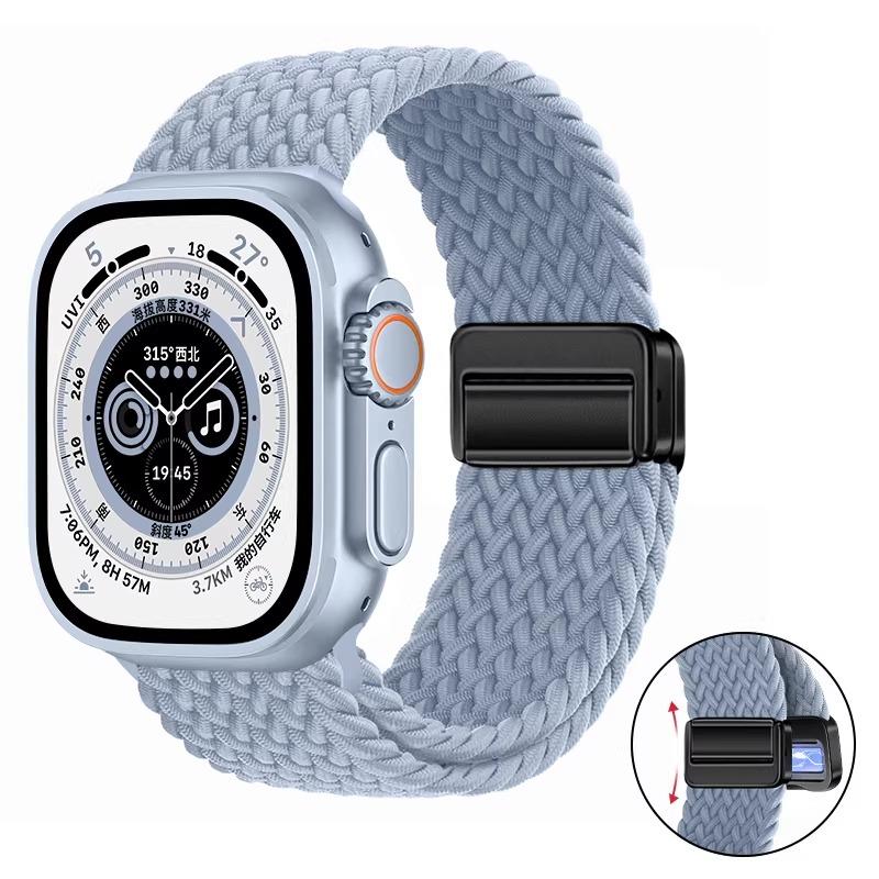 Плетеное нейлоновое петлевое ремешок для Apple Watch Ultra 3 2 49 мм 11 10 46 мм 42 мм 9 8 7 45/41 мм Магнитный ремешок iWatch 6 5 SE 44/40 мм Correa