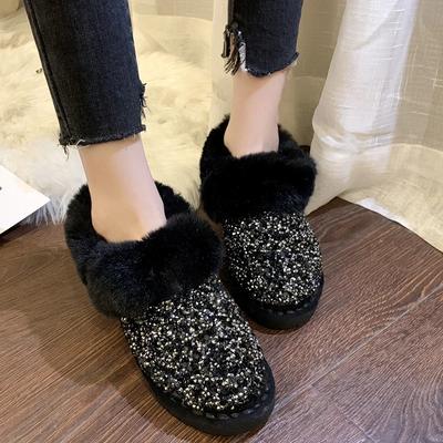 Женские зимние ботинки с нескользящей круглой подошвой и бархатной подкладкой, легкие зимние ботинки, женские ботинки до щиколотки, толстая подошва, стразы, пайетки