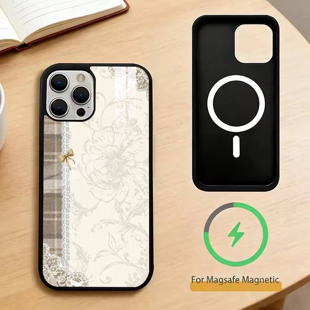 Кружевная сетка пэчворк Чехол для телефона для iPhone 17, 16, 15, 14, 13, 12, 11 Plus, Pro Магнитный для Magsafe Беспроводная зарядка