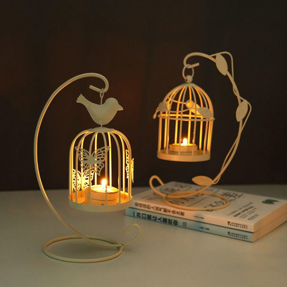Hollow Leaf Candle Holder Iron Craft Iron Candlestick Ornaments Birdcage Candle Lamp  Desktop Decor