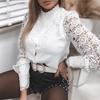 Женская мода повседневная кружевная печать ажурная блузка с длинным рукавом офисная женская рубашка элегантная