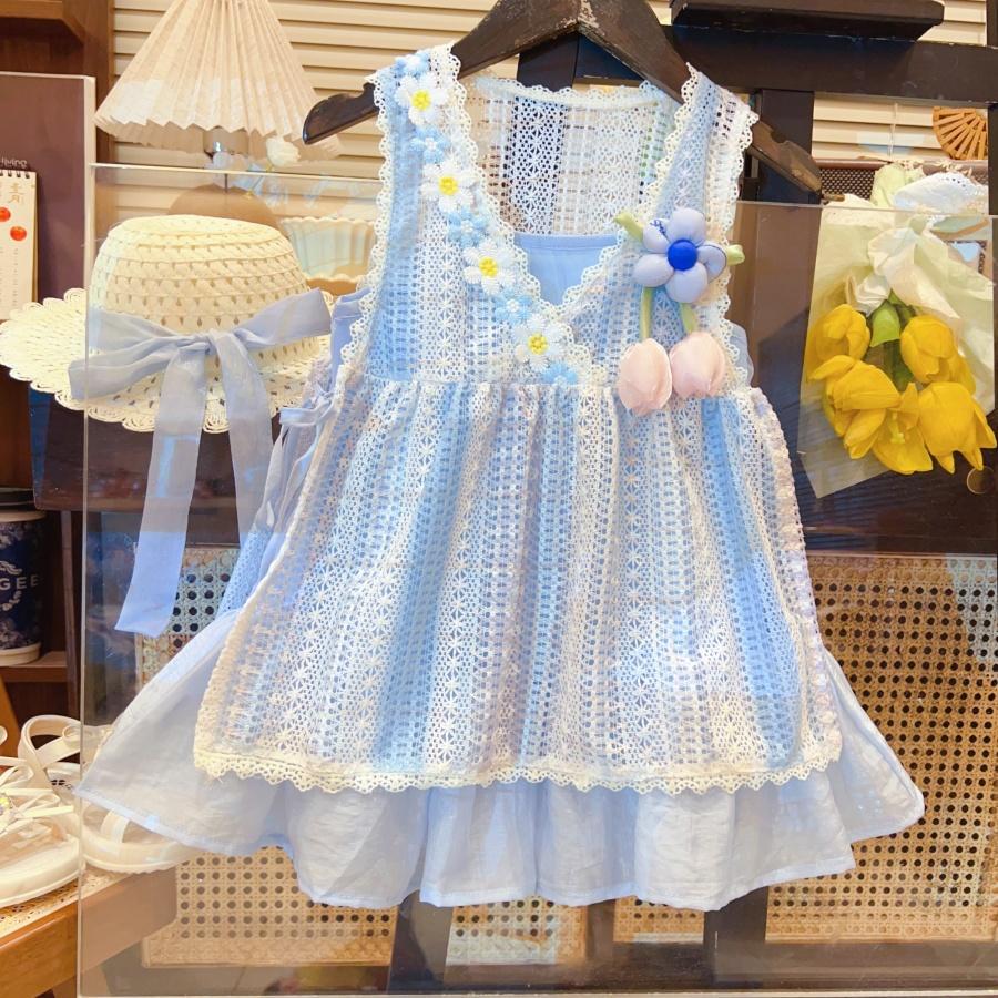 Girls Summer Dress Set Chic Strap Princess Tulip Tulle Two Piece Outfit For Kids Party Wear Elegant Sleeveless Gown