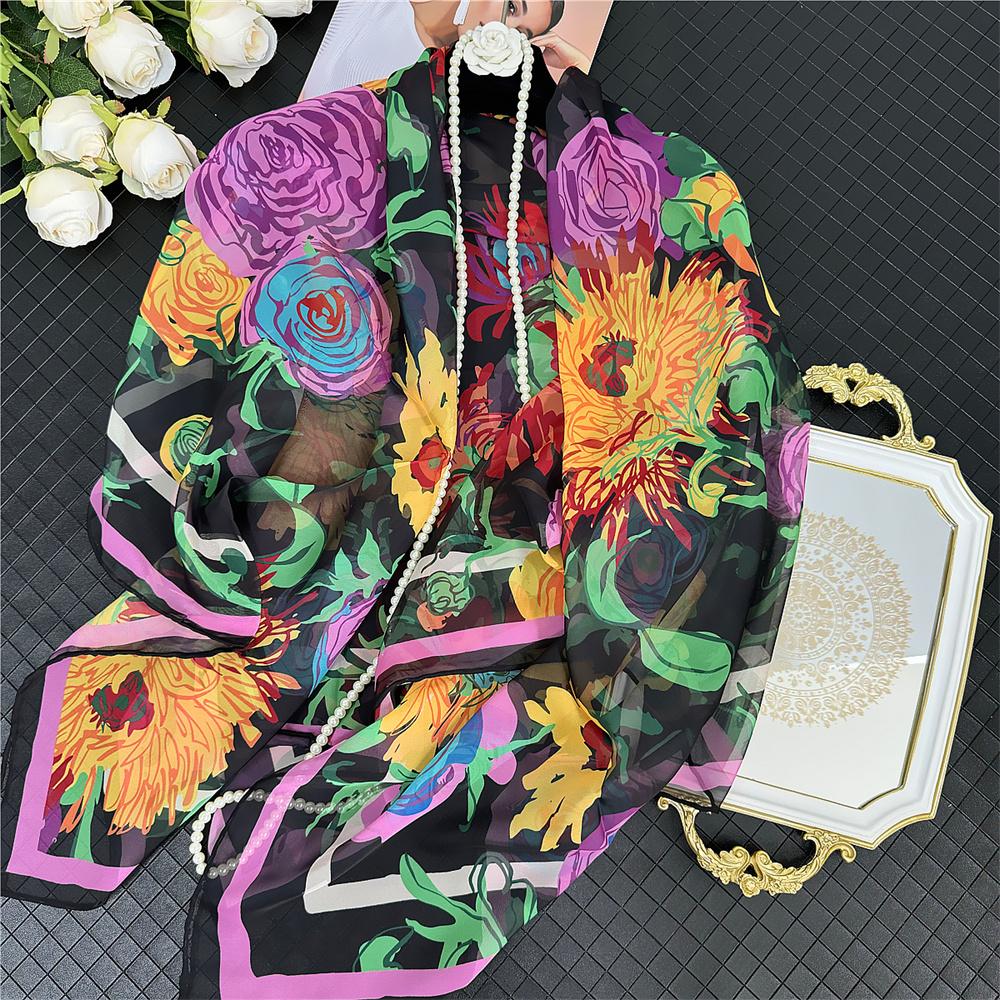 POBING Silk Cashmere Scarf Women Hand Rolled Shawls Fashion Printed Square Scarves Wraps Lady Bandana Big Hijabs Female Foulards