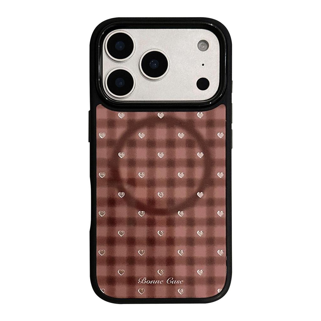 Коричневый чехол-подставка в форме сердца для iPhone 15, iPhone 16, iPhone 17 Pro Max