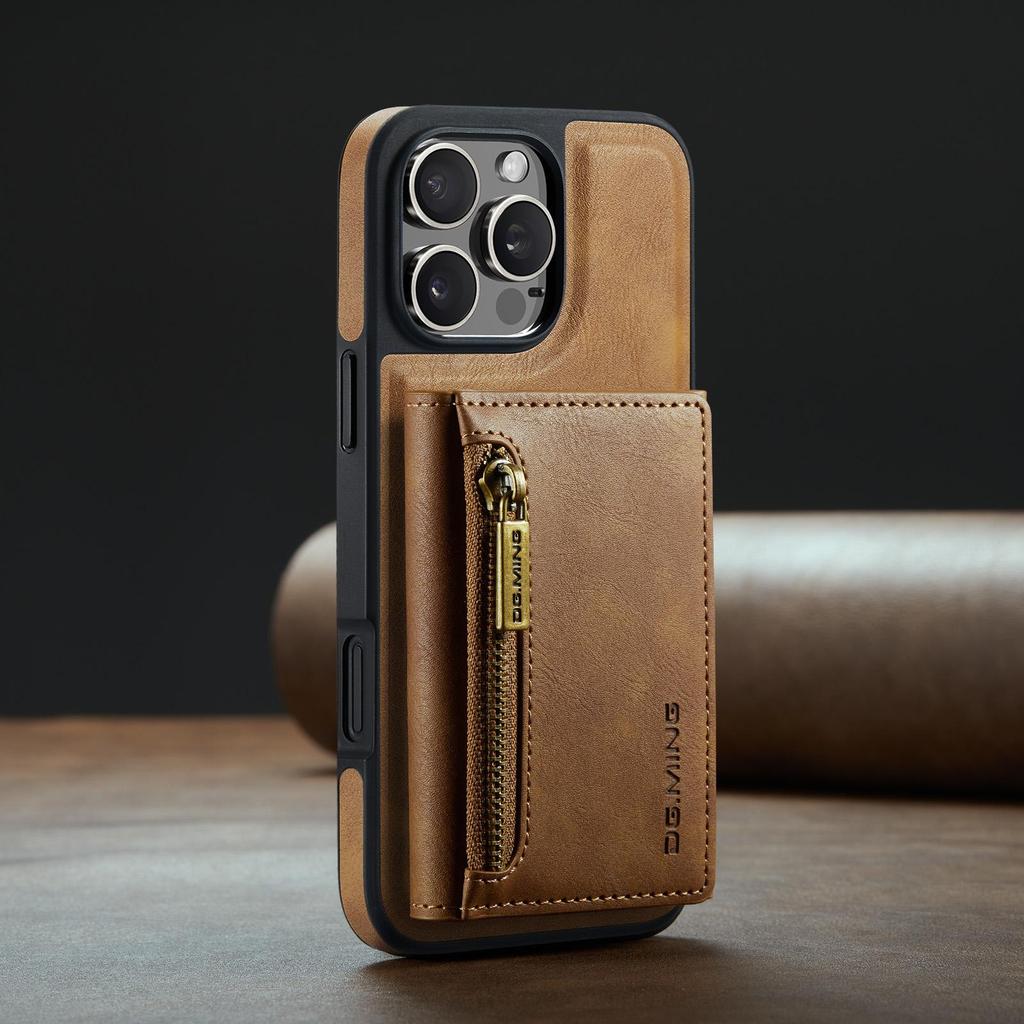 Кожаный чехол-кошелек на молнии, съемный, магнитный, подставка для iPhone 17 Air 16 15 Plus 13 12 Pro Max, Samsung S26 S25 S24 Ultra, Google, с отделением для карт