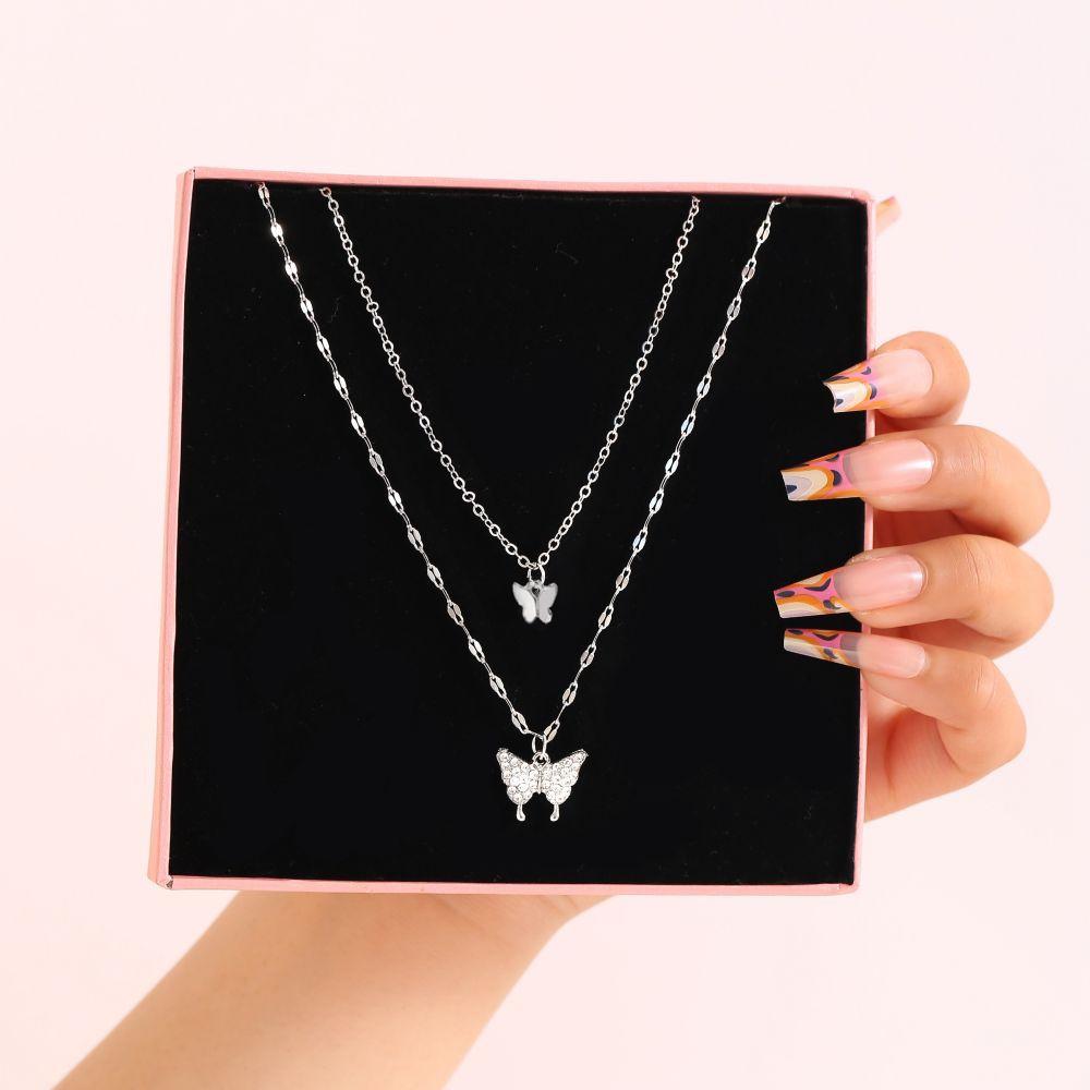 iF ME Vintage Pearl Multilayer Butterfly Necklace Gold Color Pendant Choker Chain Women Jewelry Accessories[No Box]