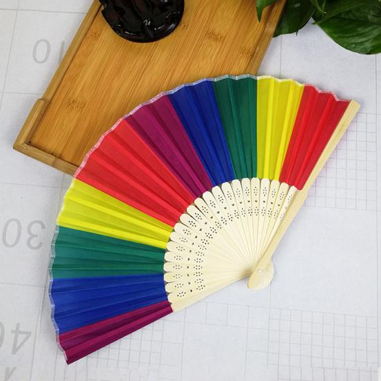 Rainbow Folding Fan Bamboo Ribs Hand Held Fan Portable Summer Fan Decoration Dance Performance Props Party Accessories