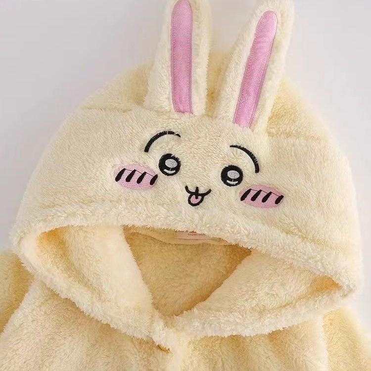 Женские пижамы Usachi из кораллового флиса - Плотные, с длинным рукавом, Милый мультяшный дизайн, Домашняя одежда с начесом для осени и зимы.