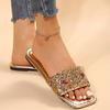 Мода 2024 Новый летний стиль Модные удобные и повседневные шлепанцы на плоской подошве со стразами с квадратным носком износостойкие для женщин