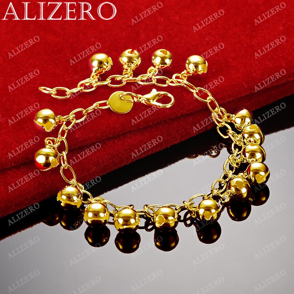 ALIZERO 18K Gold Bracelet Bell Beads Bracelets For Woman Fashion Wedding Party Gift Fine Jewelry Wholesale