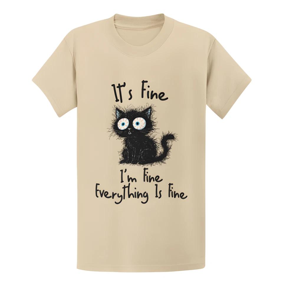 Funny Black Cat It's Fine T-Shirt - Gift for Cat Lovers Graphic Tee 3