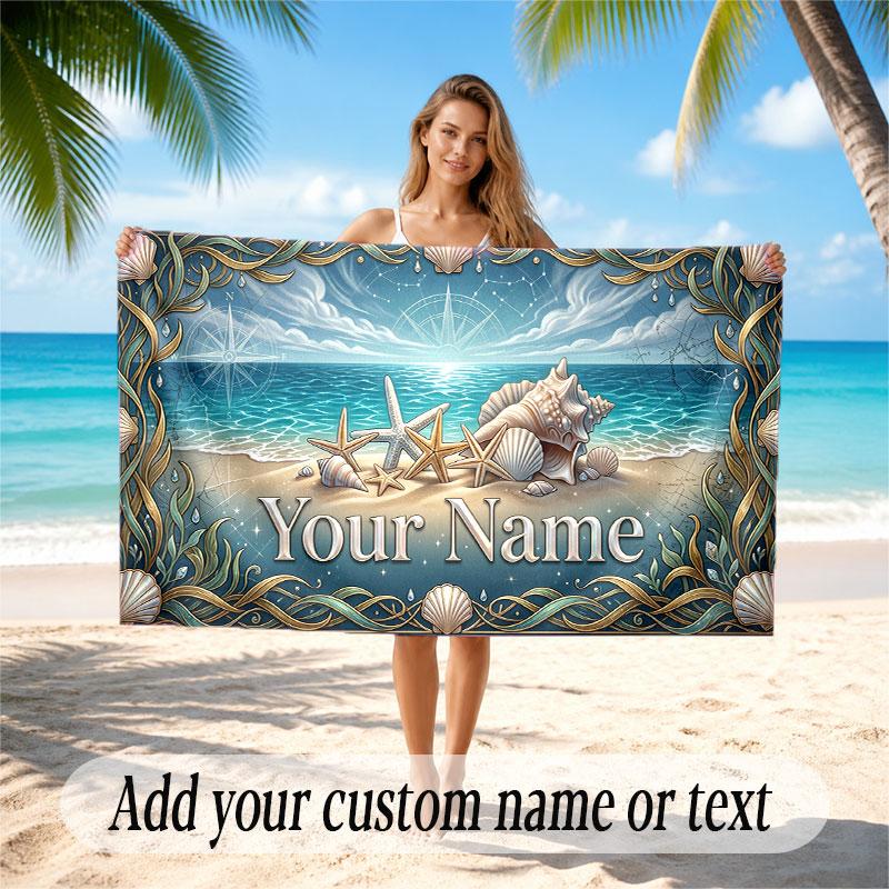 Octopus Sea Life Theme Soft Beach Towel Personalized Custom Name Text Towel Portable for Beach Pool Travel