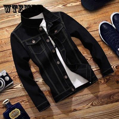 Повседневная джинсовая мужская куртка размера плюс с длинным рукавом и нагрудными карманами