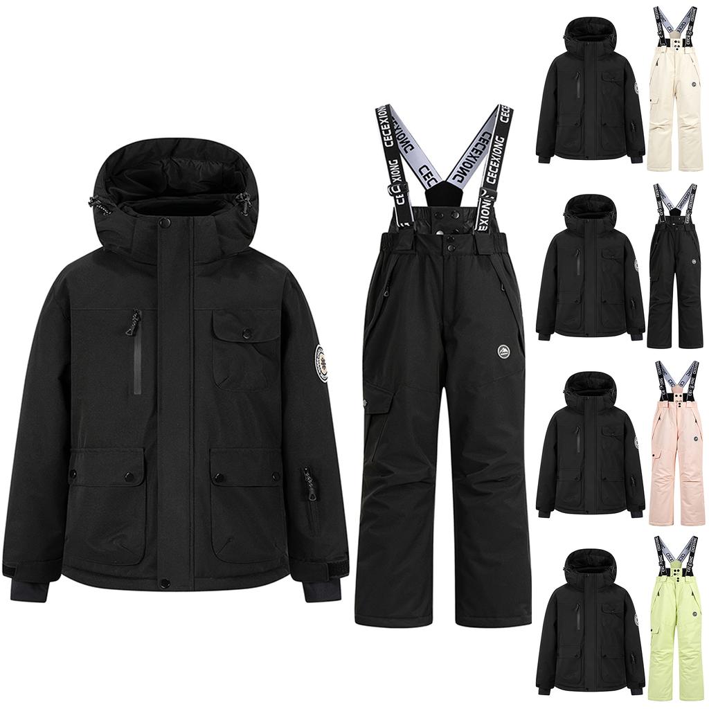 Children's Fashion Skiwear Set Boys' And Girls' Thickened Waterproof Warm Ski Suit Jacket And Trousers Outfit Set