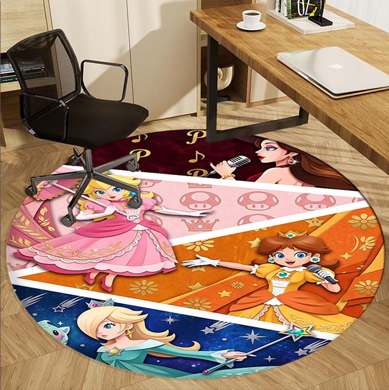 Princess Peach Toadstool Pattern Round Rug, Indoor/Outdoor Mat, for Picnic, Gameroom, Bedroom, Office, Living Room, Home Decor Carpet, Birthday Gift