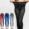 High Waist Faux Jean Leggings Slim Elastic Seamless Plus Size Skinny Pencil Pants Female Pocket Workout Running Leggings