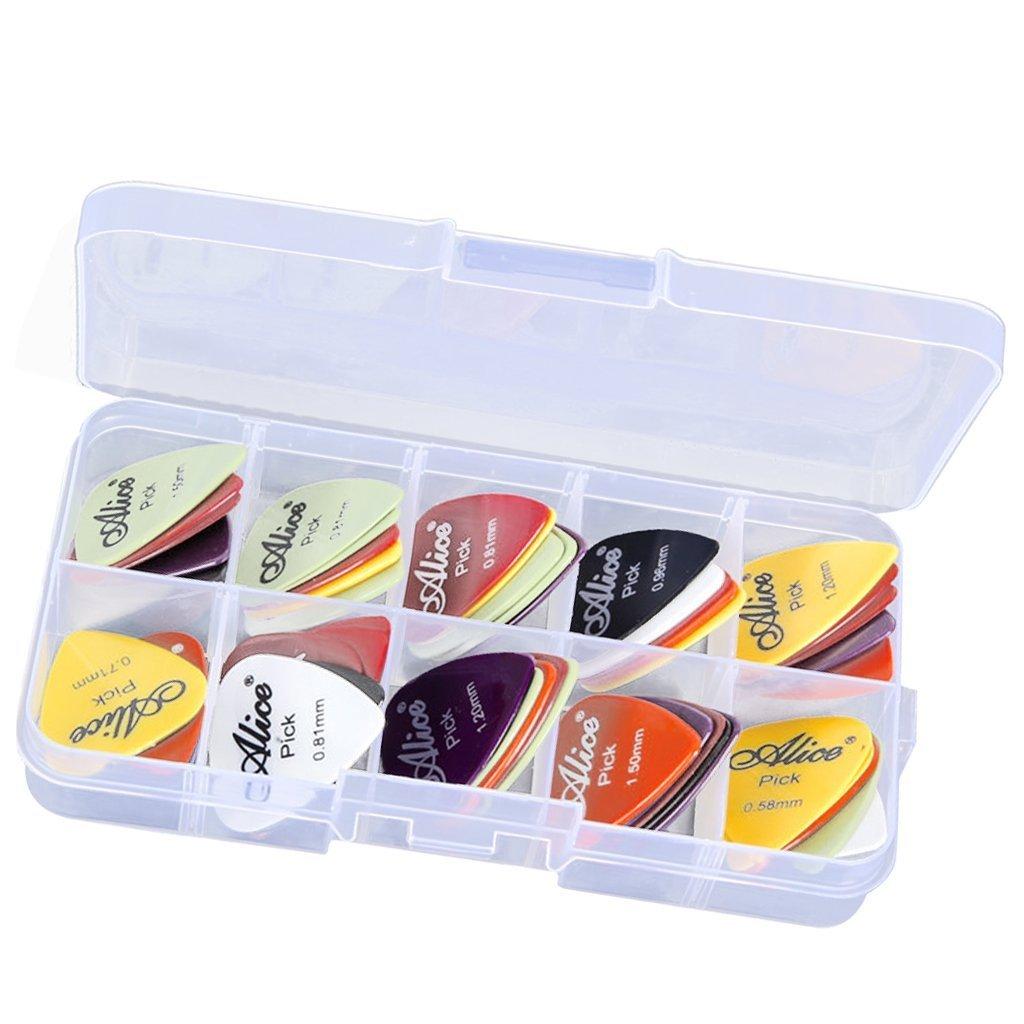 Yammy Plastic 24 Pieces Bass Guitar Picks Various Thickness Colorful Storage Box Included