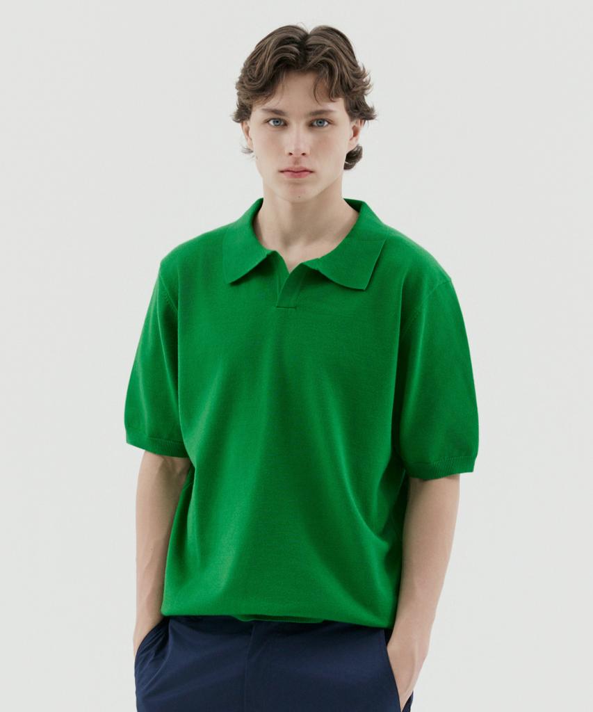 TRADCLUB [2Pack] Soft Open Collar Short Sleeve Knit (4 Colors) (Type A)