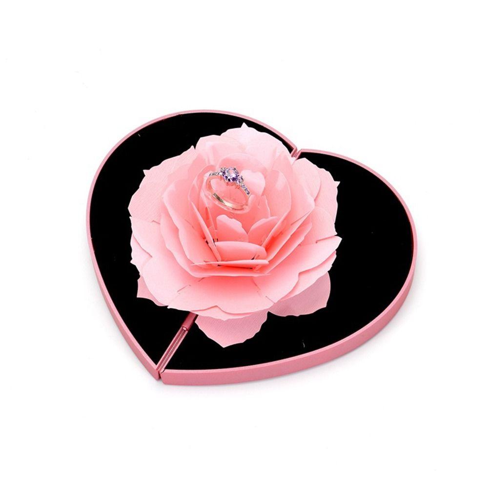Creativity Jewelry Box Specially Designed Rose Flower Ring Box Ring Box 3d Heart Shape Rotating