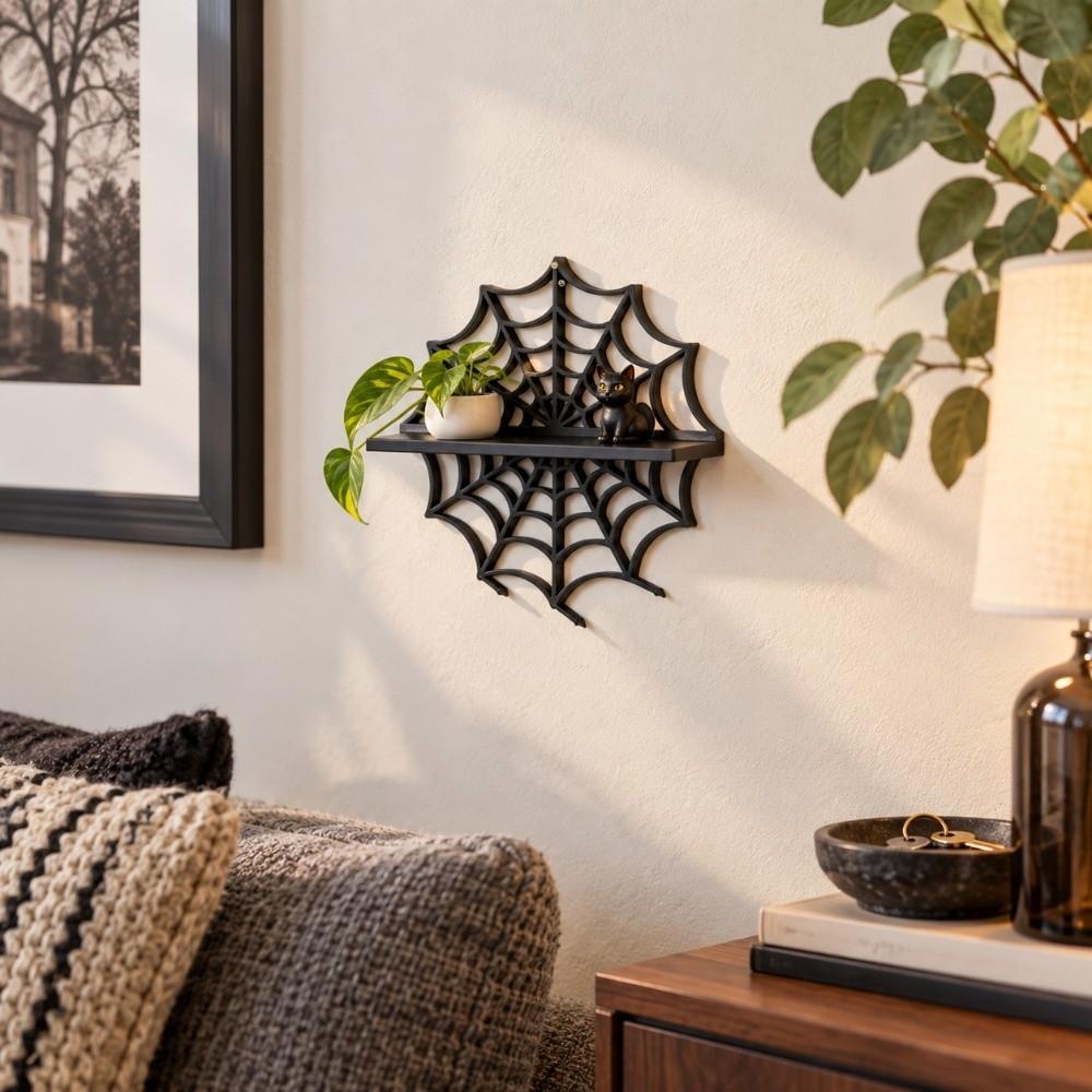 Spider Web Wall-Mounted Shelves Black Plant Display Stand Creative Wall Storage Rack Wall Decor