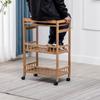 3-Tier 80cm Height Bamboo Kitchen Serving Cart with Wheels - Rustic Wood Color Rolling Utility Cart for Dining Room, Living Room