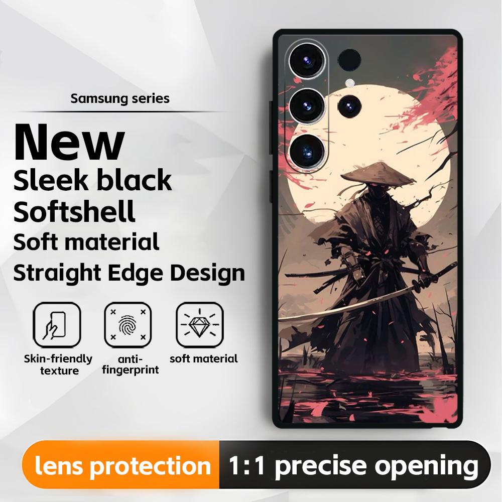 Japanese Bushido Samurai ghost Phone Case For Samsung Galaxy S25 S24 S23 S22 S21 S20 Plus Ultra Note20 Soft Black